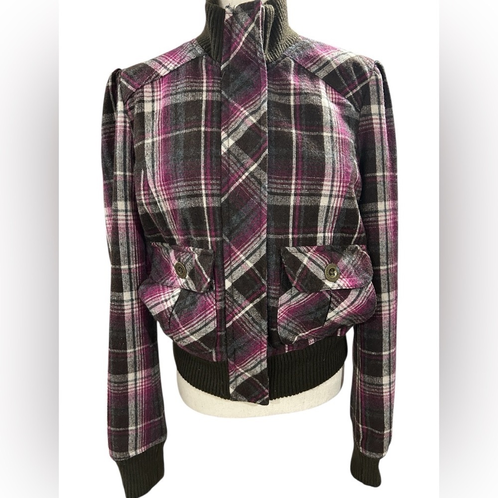 Aeropostale XL Plaid Wool Blend Winter Jacket – Brown Pink